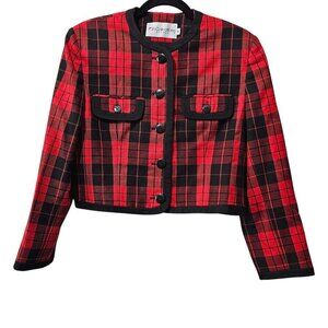 JH Collectibles Vintage Wool Red And Black Plaid Waist Jacket